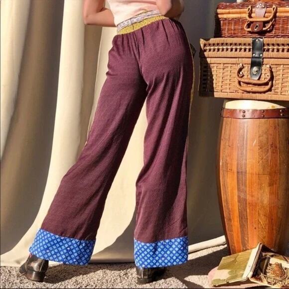 Aerie Colorful Patchwork Boho Hippie Wide Leg Pull On Festival Pants size Medium - Picture 4 of 7